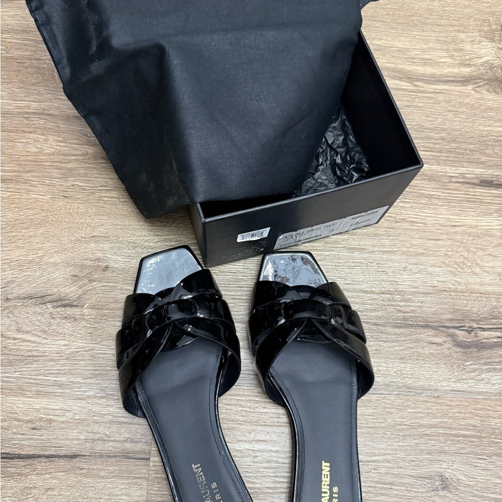 Saint Laurent Black Patent Sandals - Picture 6 of 6